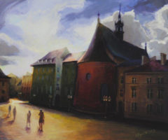 Chmury nad Placem Mariacki w Krakowie, 46x38 cm